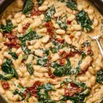 Marry Me White Bean & Spinach Skillet with creamy sauce and fresh spinach