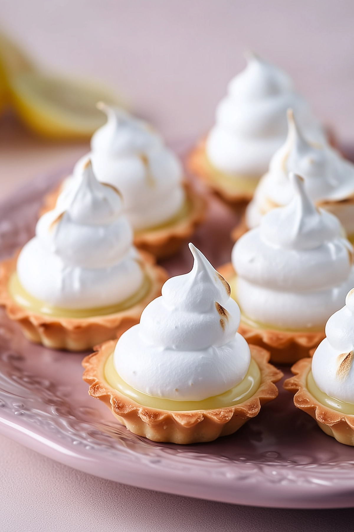 Mini Lemon Meringue Tarts with meringue topping and lemon filling