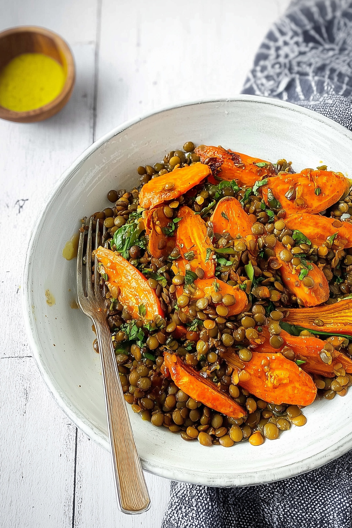 Moroccan Lentil and Roasted Carrot Salad with roasted carrots and fresh herbs