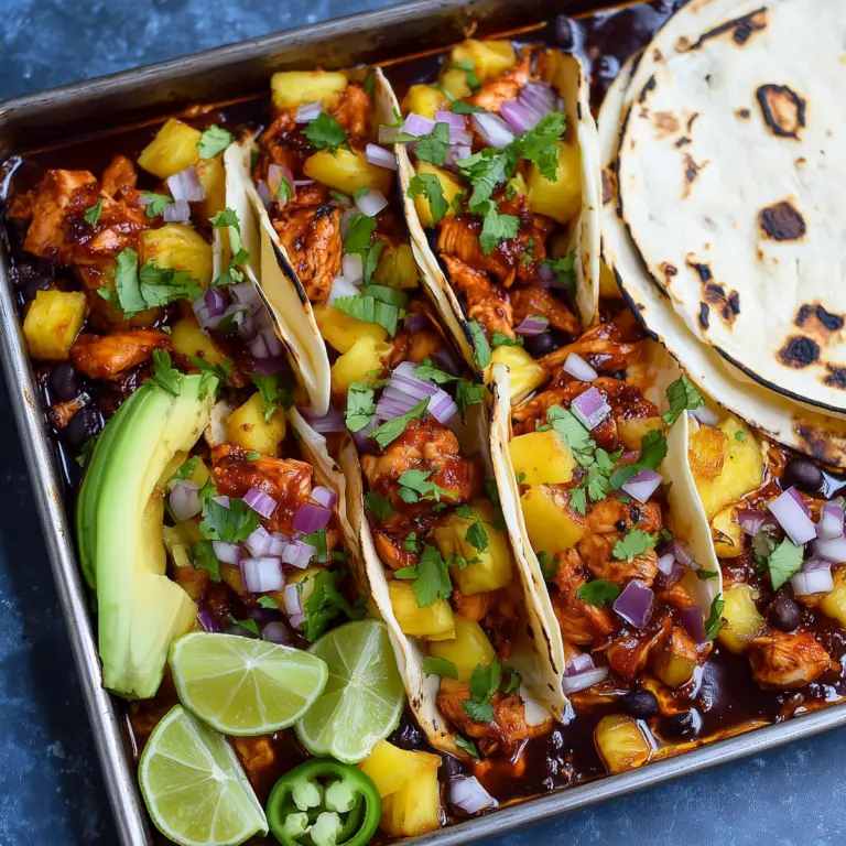 One Pan Chicken and Pineapple Tacos with juicy chicken and sweet pineapple