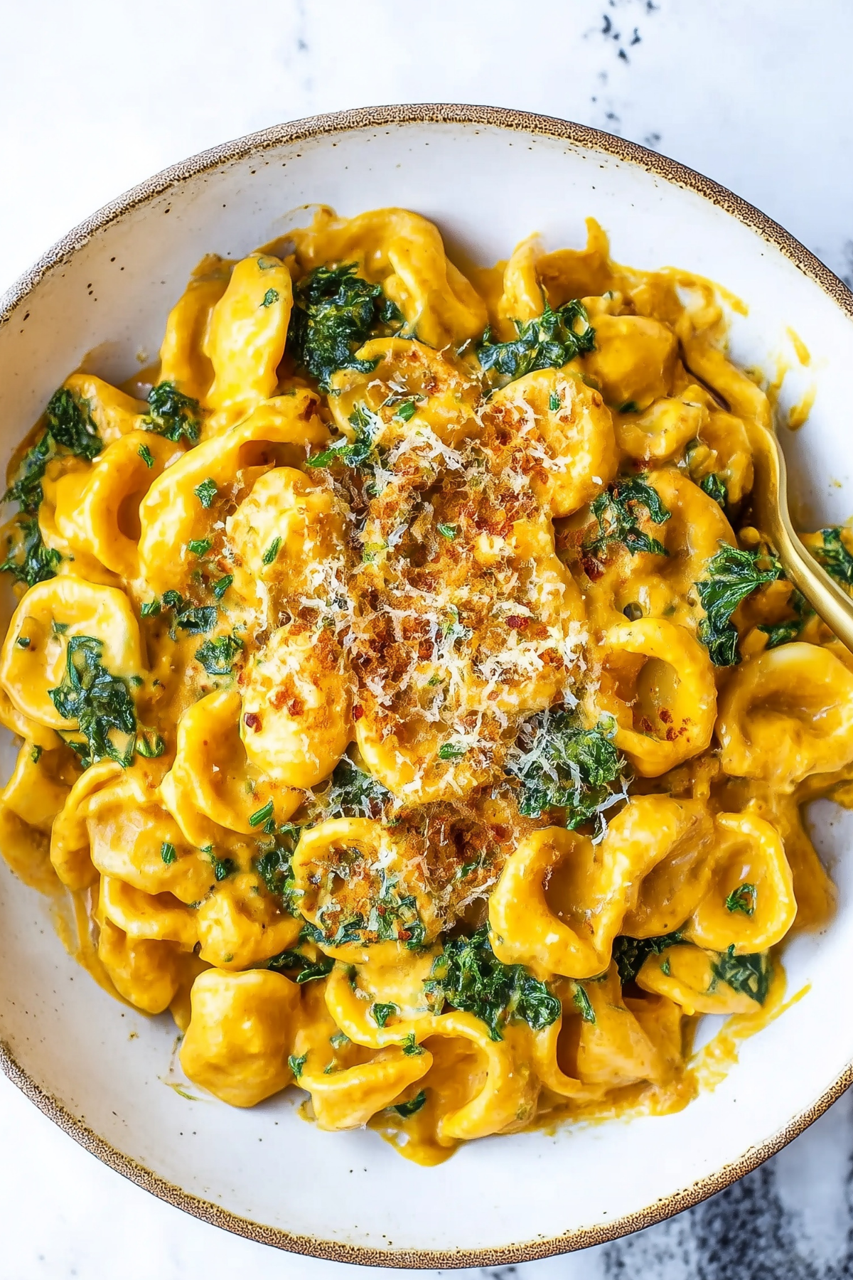 Orecchiette Pasta with Carrot Miso Sauce creamy vegan pasta dish
