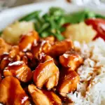 Pineapple Teriyaki Chicken served with rice and vegetables