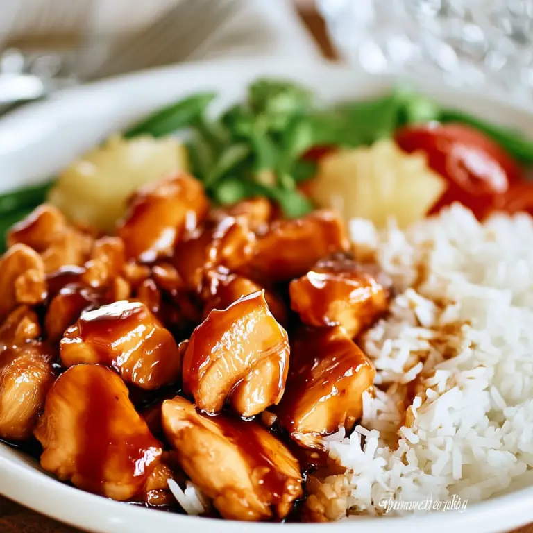Pineapple Teriyaki Chicken served with rice and vegetables