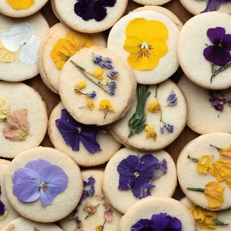 Pressed Flower Cookies decorated with edible flowers