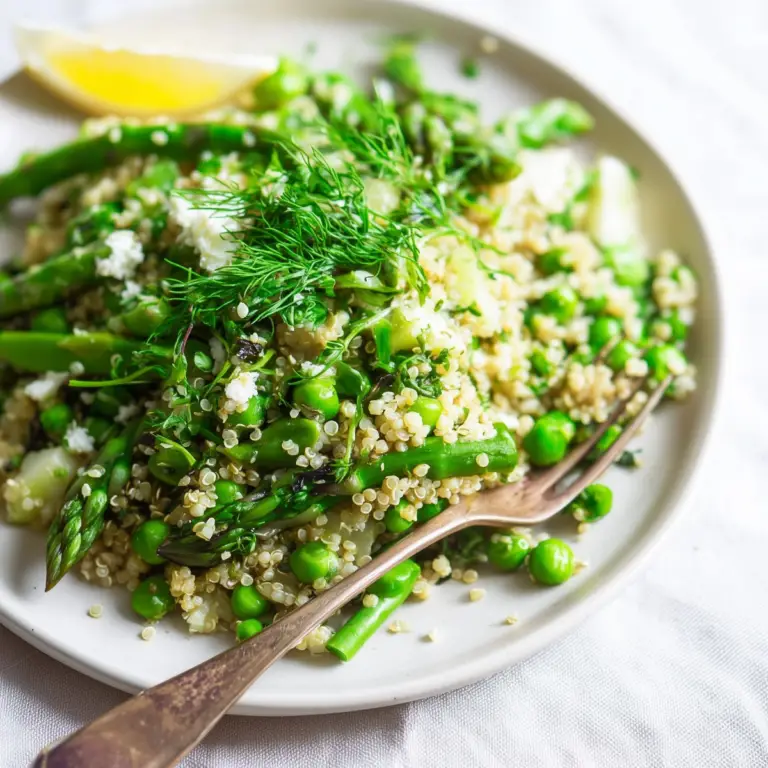 Quinoa Asparagus Salad with fresh vegetables and lemon dressing