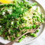 Quinoa Asparagus Salad with fresh vegetables and lemon dressing