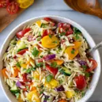 Rainbow Orzo Salad with fresh vegetables and pasta