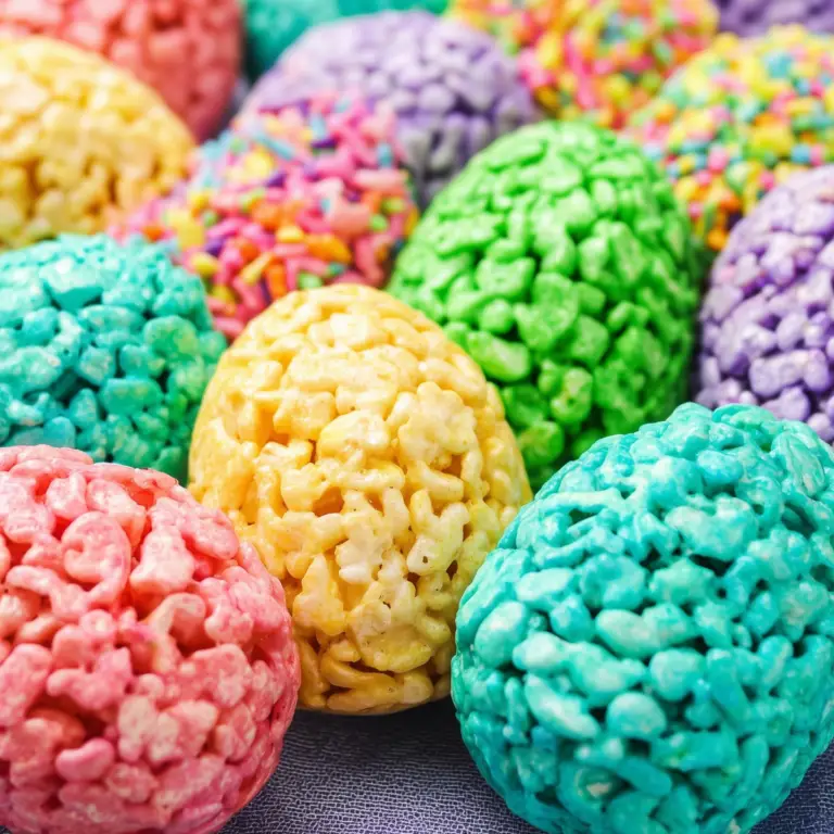 Rice Krispie Easter Eggs coated in colorful chocolate