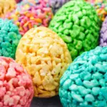 Rice Krispie Easter Eggs coated in colorful chocolate
