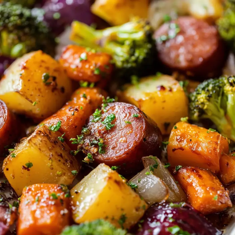 Sheet Pan Honey Garlic Kielbasa with vegetables