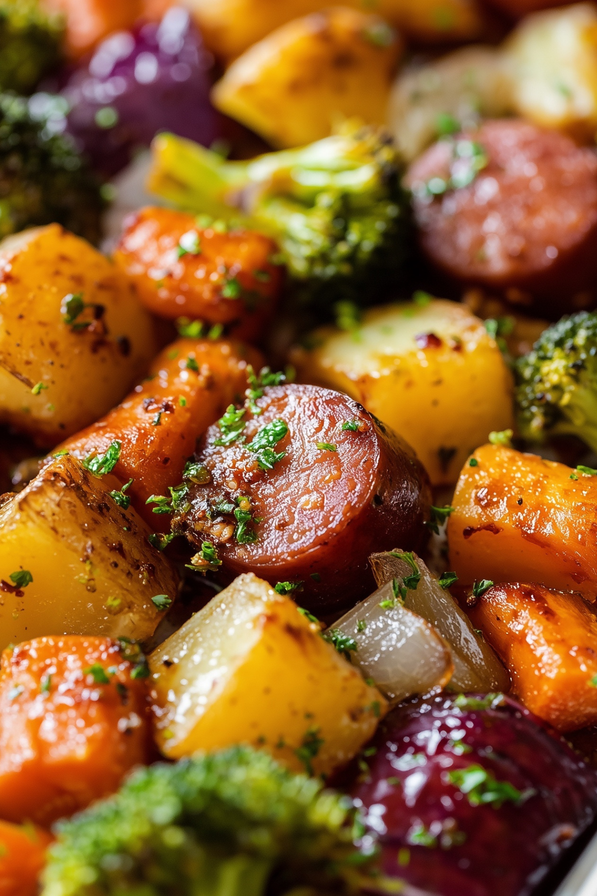 Sheet Pan Honey Garlic Kielbasa with vegetables