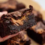 Sourdough Peanut Butter Brownies with chocolate chips and peanut butter swirl