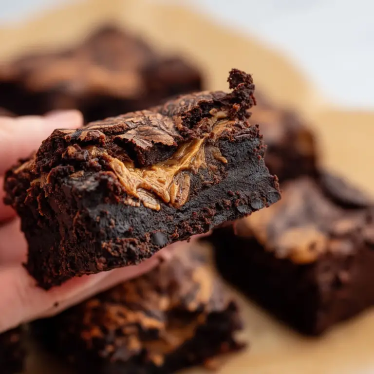 Sourdough Peanut Butter Brownies with chocolate chips and peanut butter swirl