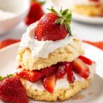 Old Fashioned Strawberry Shortcake with whipped cream and fresh strawberries