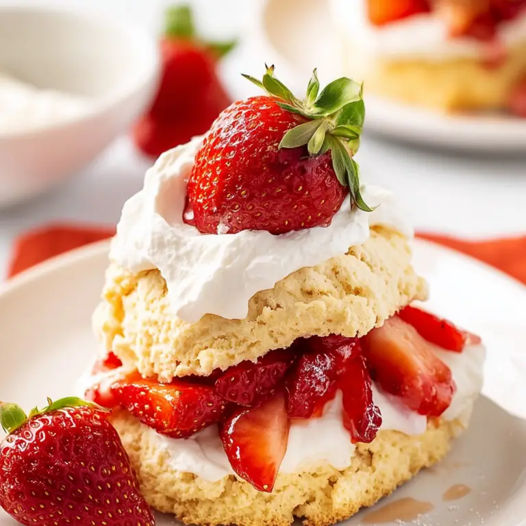 Old Fashioned Strawberry Shortcake with whipped cream and fresh strawberries