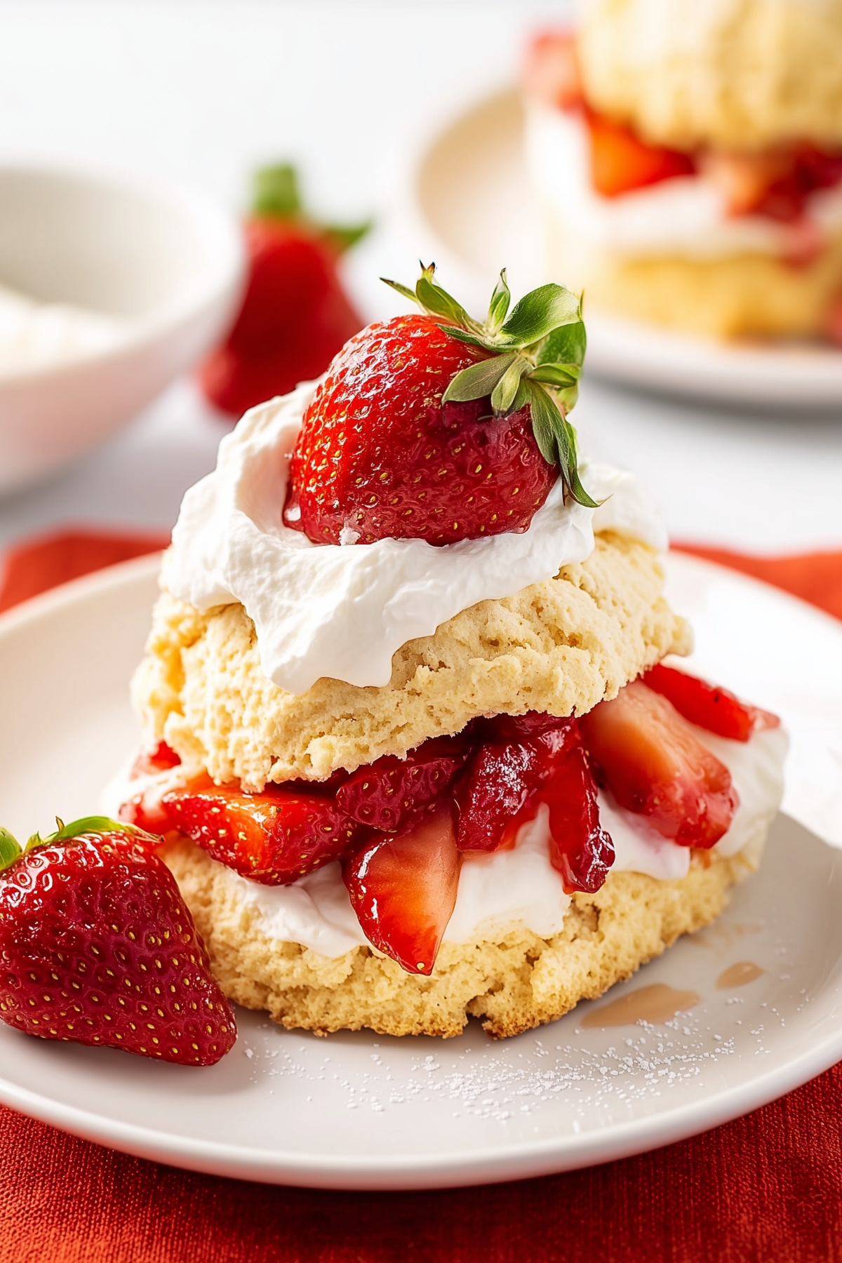 Strawberry Shortcake with fresh strawberries and whipped cream