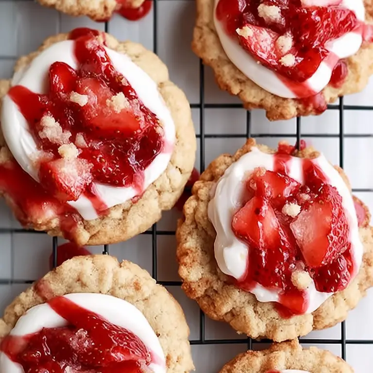 Strawberry Shortcake Butter Cookies on a plate with fresh strawberries