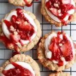 Strawberry Shortcake Butter Cookies on a plate with fresh strawberries