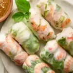 "Summer rolls with shrimp, vegetables, and fresh herbs