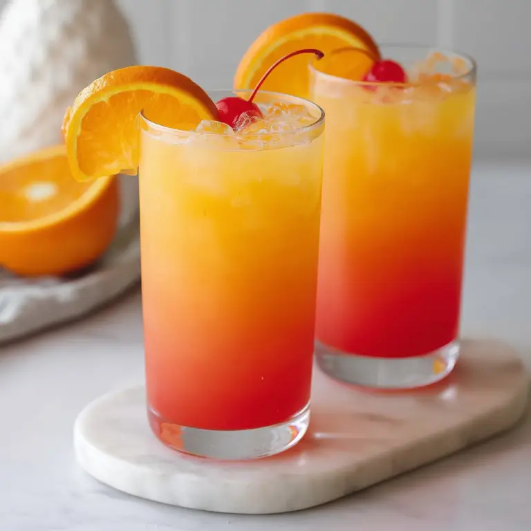 Sunrise Mocktail recipe with vibrant layers of orange juice and grenadine
