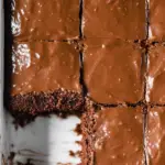 Texas Sheet Cake with rich chocolate frosting and moist texture