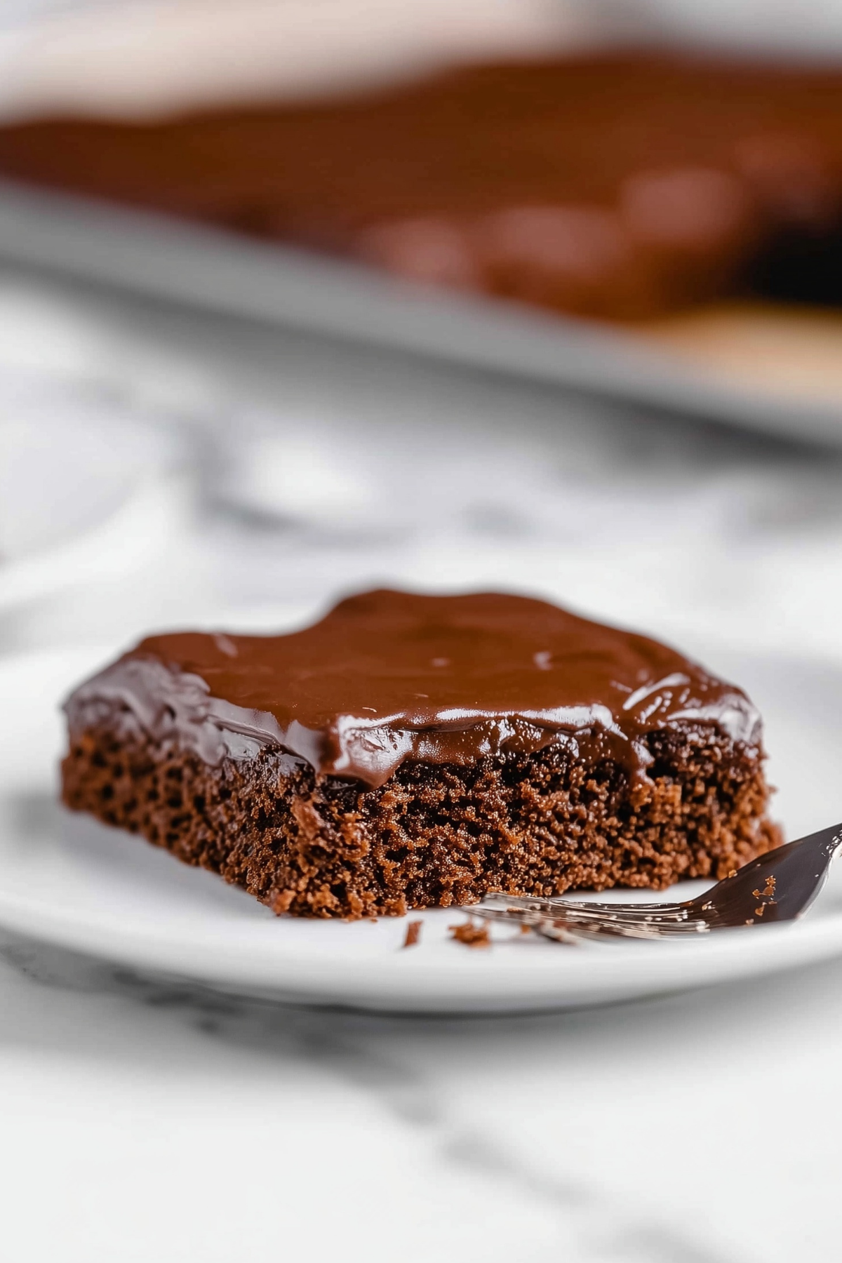 Texas Sheet Cake with rich chocolate frosting and moist texture