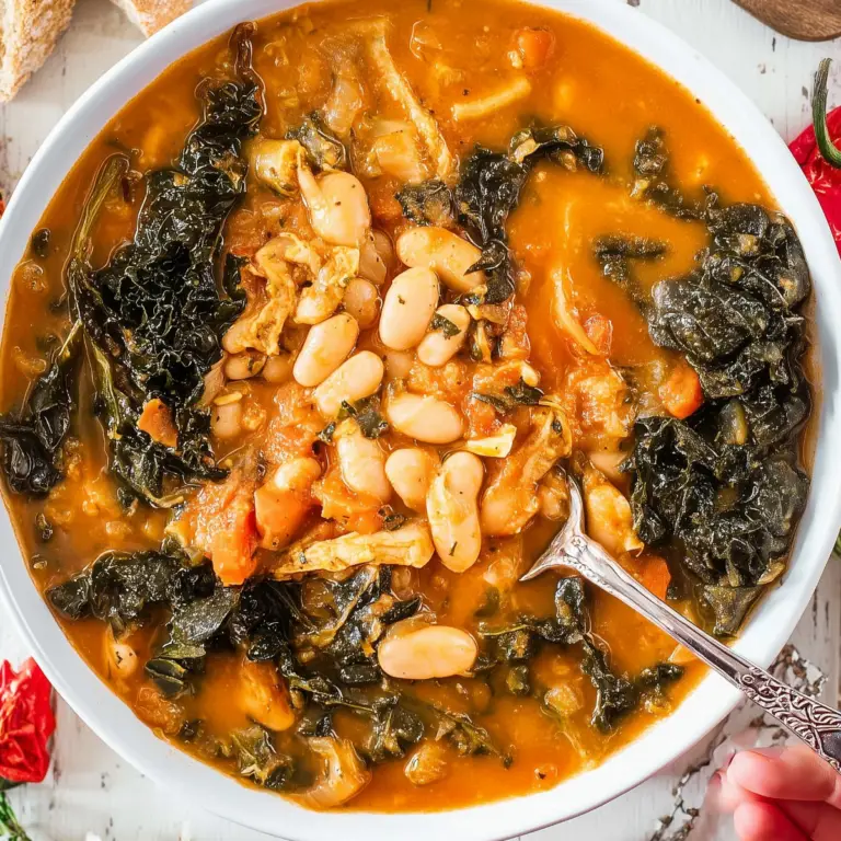 Tuscan White Bean Soup served in a bowl with a spoon