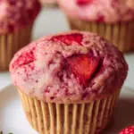 vegan double strawberry muffins recipe with fresh strawberries