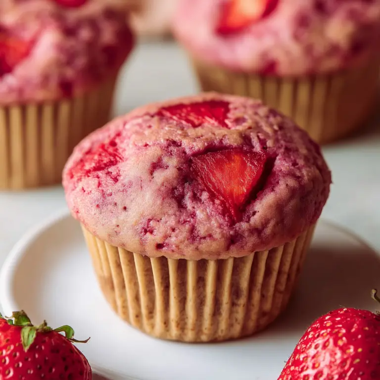 vegan double strawberry muffins recipe with fresh strawberries