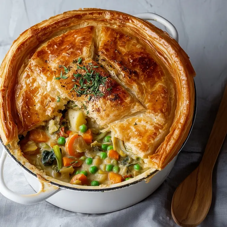 Vegetable pot pie with flaky crust and fresh seasonal vegetable