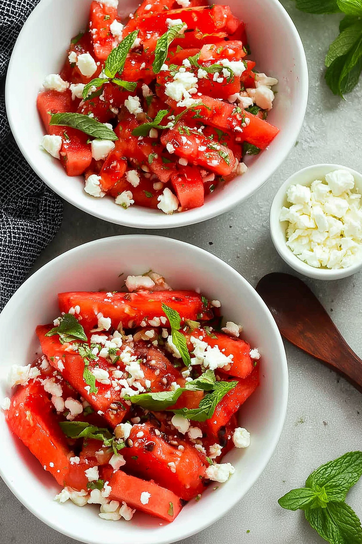 Watermelon feta salad with fresh mint and balsamic glaze